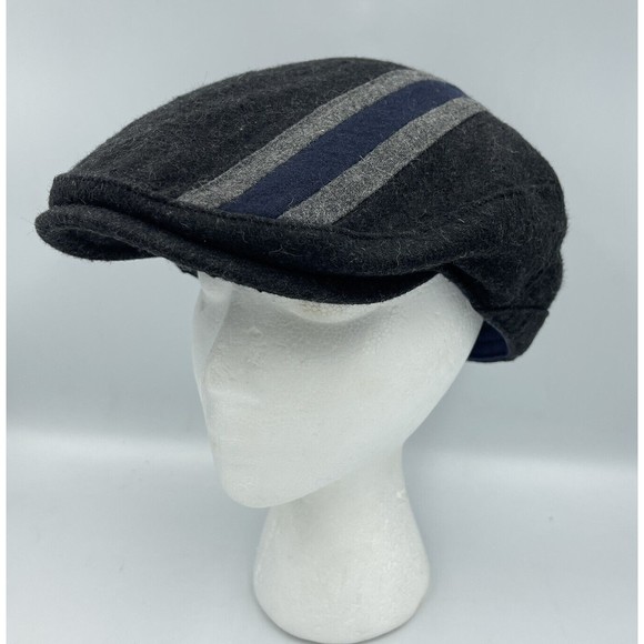 The Harbor Size L / XL Wool Blend Gray Stripe Cabbie Flat Cap Beret - Picture 2 of 15